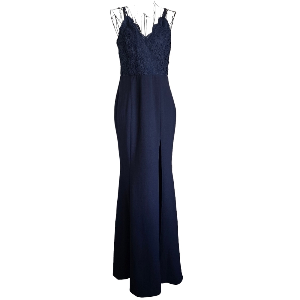 🔥Lulu's Leandra Navy Blue Lace Maxi Dress, Size S - Picture 4 of 10